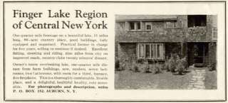 1925 AD FOR SALE OF 80 ACRE FINGER LAKES FARM ESTATE  