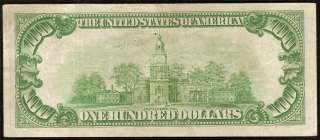 1928 A $100 DOLLAR BILL GOLD ON DEMAND LIGHT GREEN SEAL FED RES NOTE 