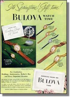 1948 Bulova Wrist Watches, Springtime, Print Ad  