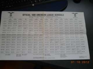 22x13 Official 1980 American League Schedule Feb.3 1980 Sunday Papers 