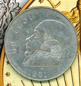 1981 ONE PESO MEXICO COIN UN PESO MEXICANO  