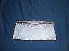 VINTAGE VINYL SILVER CLUTCH WITH CHAIN ROUND KNOB CLUTCH