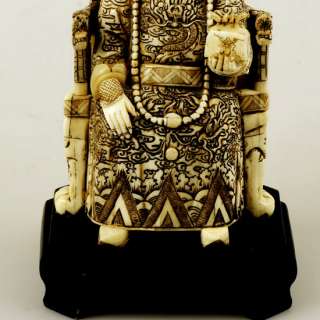 Carved OX Bone Carving Statue Sculpture Emperor Display  