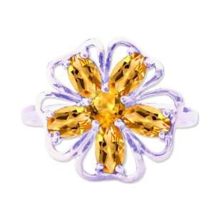  14K White Gold Flower in Bloom Gemstone Ring Citrine 