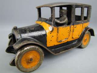 Antique ARCADE USA Yellow Cab #1 Cast Iron Car 9 Long  