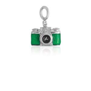   Charming Sterling Silver Green and Black Camera with CZ Charm Z 9338
