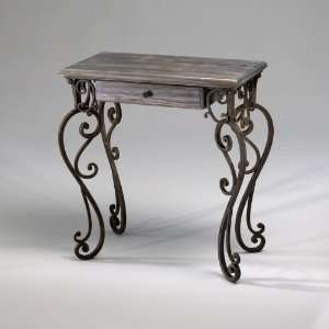  Betsy Ornate Side Table in Distressed Gray and Golden 