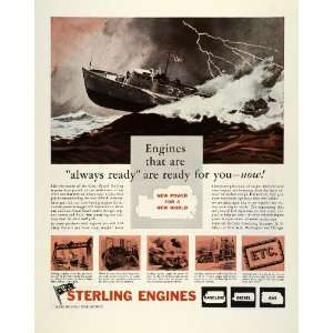com 1944 Ad Sterling Marine Engines World War II Lightning Storm Art 