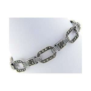   Silver Marcasite Oval Links Bracelet with Toggle Clasp Jewelry