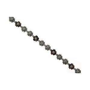   Silver Marcasite and Genuine Garnet Hearts Flower Bracelet: Jewelry