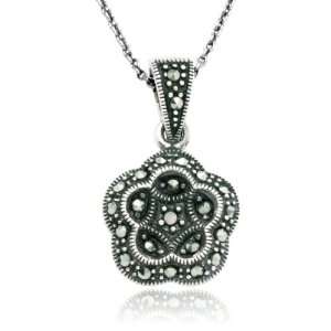  Sterling Silver Marcasite Flower Pendant, 18 Jewelry