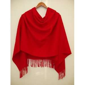 Red Poncho, Beautiful V Neck, in Cashmere Blended With Lambs Wool, 35 
