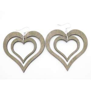  Tan Double Heart wooden Earrings GTJ Jewelry
