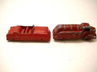   Tootsie Toy Die Cast Metal Red Gas Truck & Red Convertible Car 1930s