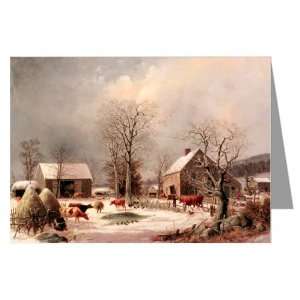  Currier and Ives Winter Holiday Farm Greeting Card set 