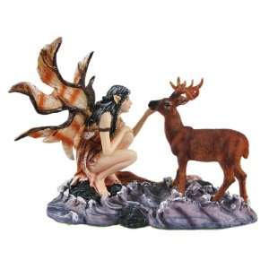  Winter Forest Fairy W/ Deer Statue Magical