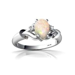 14K White Gold Pear Genuine Opal Ring Size 7.5: Jewelry