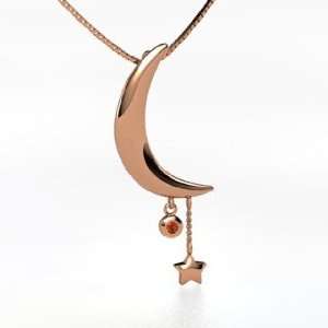   Moon and Star Pendant, 14K Rose Gold Necklace with Fire Opal: Jewelry