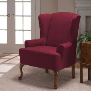  Stretch Corduroy Wing Chair Slipcover in Burgundy (T 