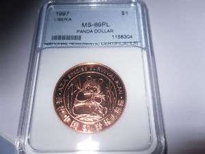 1997 ms 69pl $1 liberia gold panda dollar slabbed nnc  