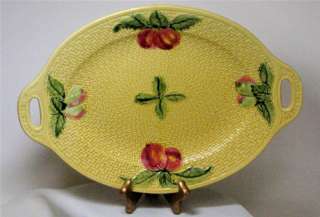 Antique Majolica Basket Weave Platter Plums 2873 German  