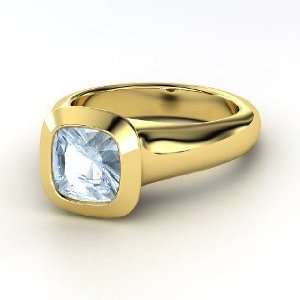  Geneva Ring, Cushion Aquamarine 14K Yellow Gold Ring 