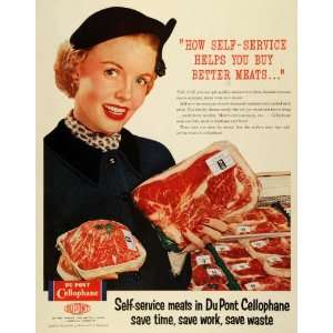  1955 Ad Du Pont Cellophane Plastic Wrapping Material Meat 