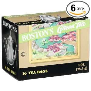 Bostons Tea Green Tea, 16 Count Tea Bags (Pack of 6):  