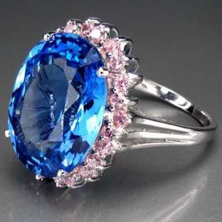 3093 Swiss Blue Topaz 35.37ct. Silver 925 Ring Size.7  