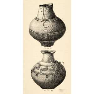  1882 Woodcut Earthen Vessels Symbols Ornaments 
