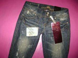   Almost Famous Low Destroyed Splattered Boot Flap Jeans #3700  