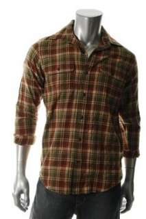 Timberland NEW Mens Button Down Shirt Brown Plaid S  