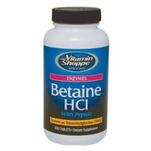  Vitamin Shoppe   Betaine Hcl With Pepsin, 300 tablets 