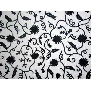   Crewel Fabric Floral Vine Black on White Cotton: Home & Kitchen