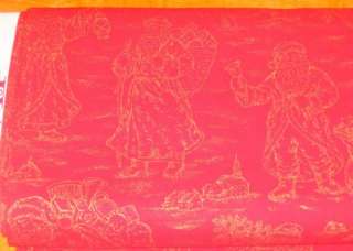 Christmas Toile Old World Santa Gold Red Fabric Quilt  