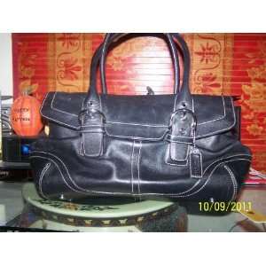  Rare Authentic Black Leather Coach Soho Bag w/ white 