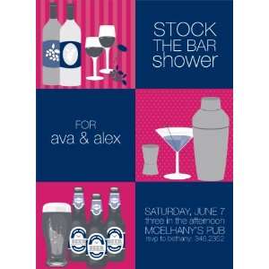   Squares Stock the Bar Navy Pink Invitations: Health & Personal Care