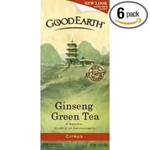 Good Earth Tea Green & Ginseng Tea, 25 Count Boxes (Pack of 6):  
