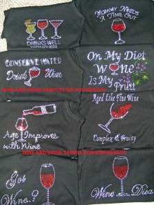 Wine Glasses Crystal Rhinestone Shirt S M L XL 1X 2X 3X  