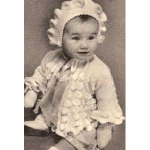  Vintage Knitting PATTERN to make   Baby Bonnet Hat Sweater Set Puff 