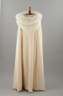 VINTAGE 40s Winter Wedding Creme WOOL White Mink Fur Hooded Bridal 
