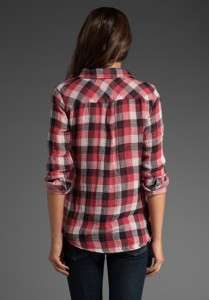 RAILS Womens Flannel Shirt Plaid Top Kendra Red & Black Gauze NEW 