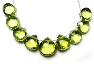   PERIDOT FACETED HEART BRIOLETTE 9 BEADS 434N 5x4.5x2mm 6x5.5x2.5mm
