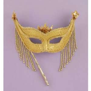  Gold Venetian Half Mask with Stick: Beauty