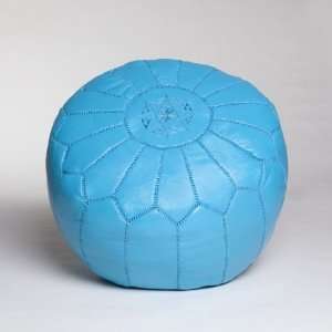  Sky Blue Moroccan Leather Pouf, Stuffed: Home & Kitchen