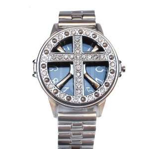  Iced Geneva Cross Spinner Watch, Black 