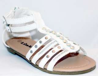 Ankle Strap Strappy Flat Sandals Embellished White Kids  