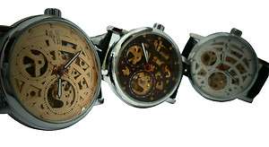   Automatic *White *Brown *Gold Skeleton Leather Wrist Watch, Men  