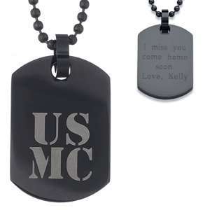   Stainless Steel Military Marines Engraved Dog Tag Pendant: Jewelry