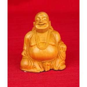  Miami Mumbai Laughing Buddha Sitting Wood StatueWC043 